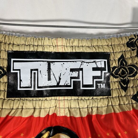TUFF Muay Thai Shorts Men's XL Red Gold Pull On Drawstring 4" Inseam - Picture 5 of 10